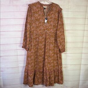 Universal Thread NEW Floral Print Balloon Long Sleeve Ruffle Midi Dress XL